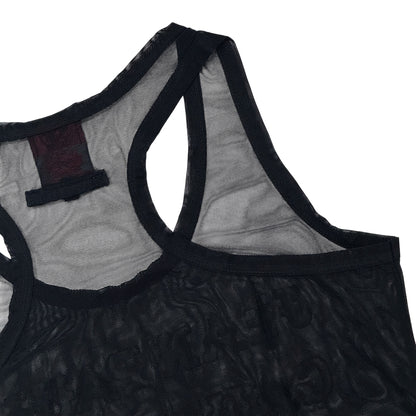 JEAN PAUL GAULTIER SHEER MESH LOGO TANK TOP