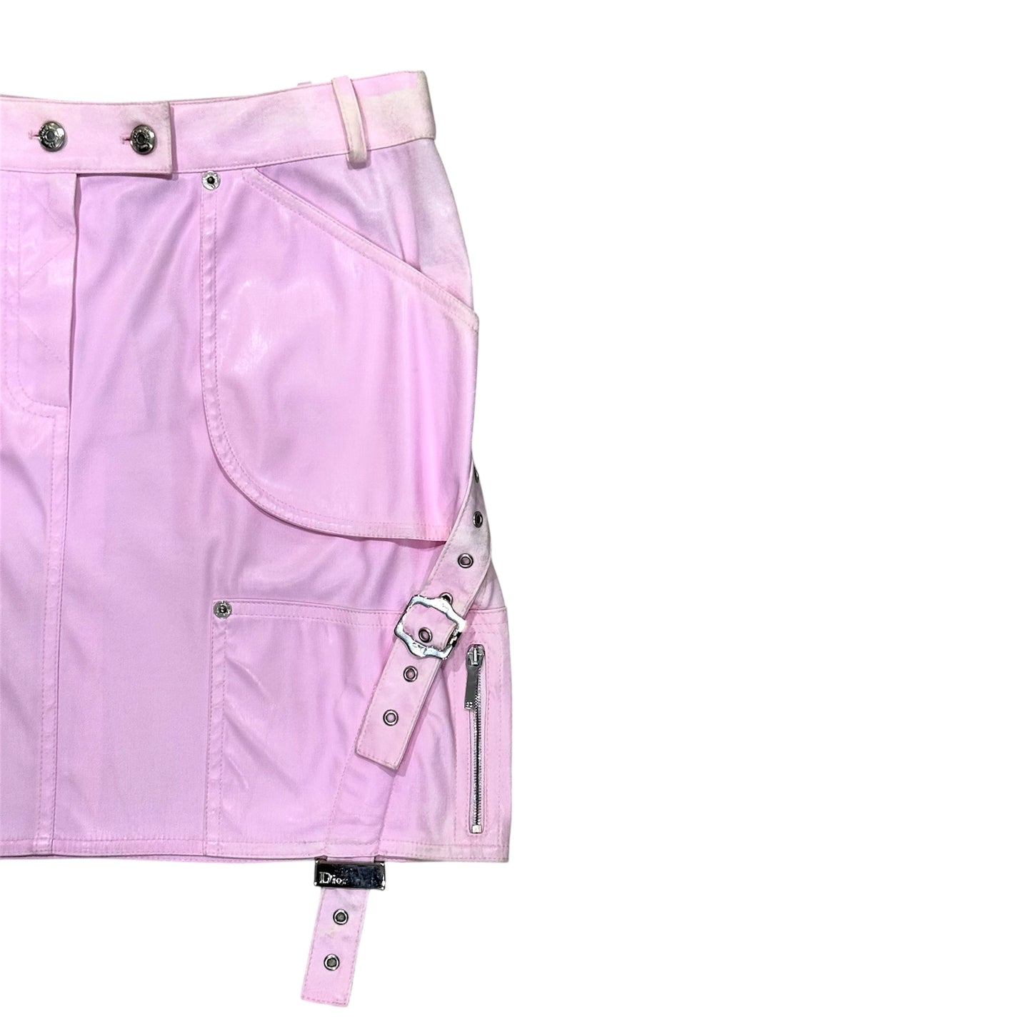 CHRISTIAN DIOR BY JOHN GALLIANO SS2003 PINK BUCKLED LEATHER SKIRT