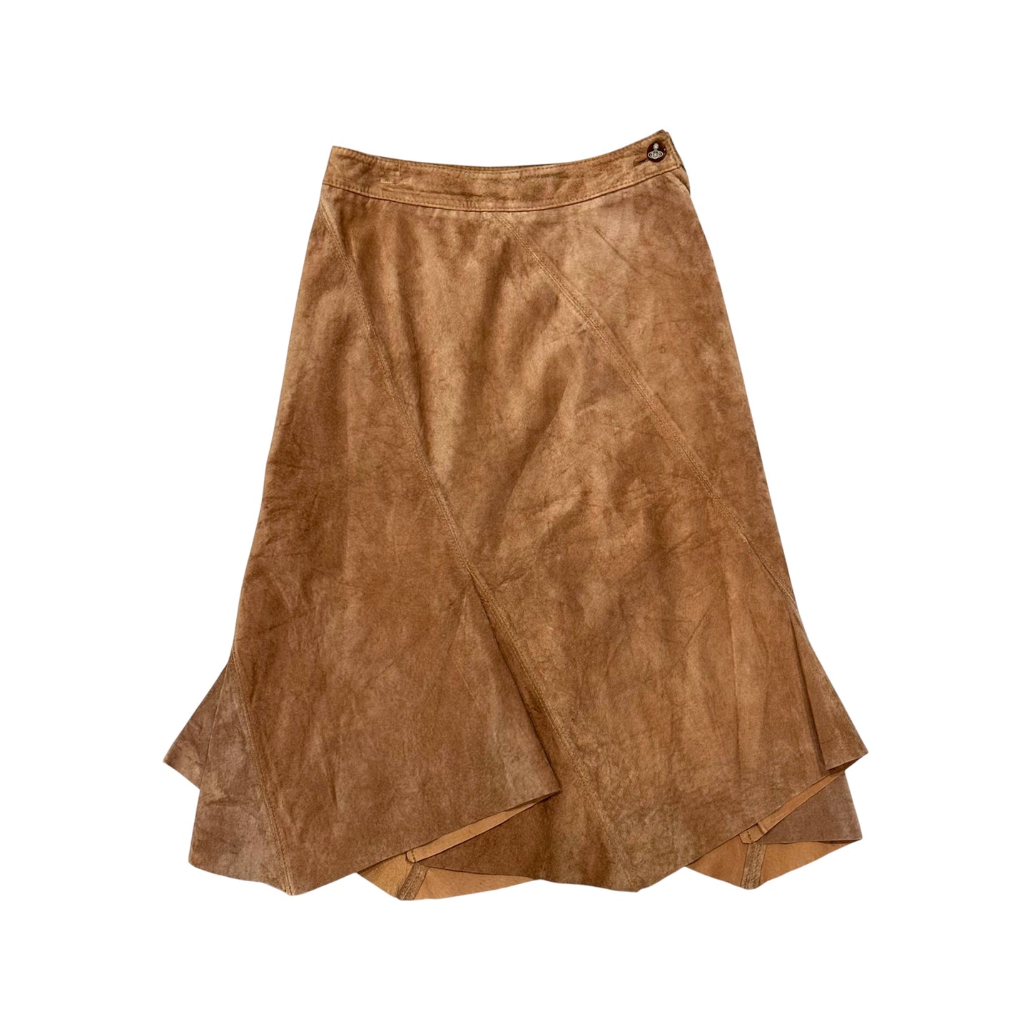 VIVIENNE WESTWOOD ASYMMETRICAL BROWN SUEDE LEATHER SKIRT
