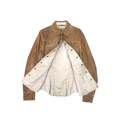 DOLCE & GABBANA BROWN LEATHER SHIRT