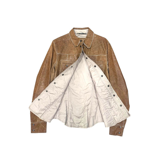 DOLCE & GABBANA BROWN LEATHER SHIRT