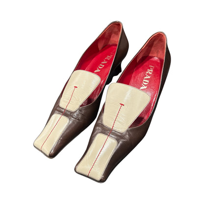 PRADA TWO TONE SQUARE TOE HEELS