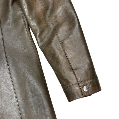PRADA 1999 OLIVE BIKER LEATHER COAT