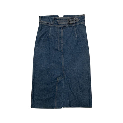 YVES SAINT LAURENT RIVE GAUCHE BUCKLED DENIM SKIRT
