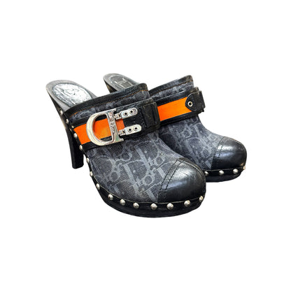 CHRISTIAN DIOR BY JOHN GALLIANO FLIGHT WOODEN MONOGRAM MULES