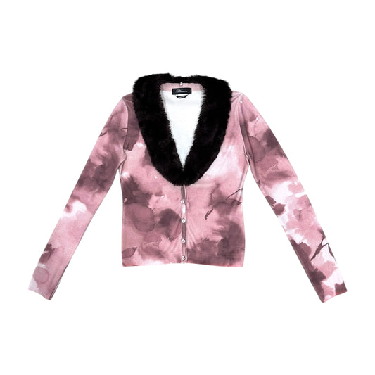 BLUMARINE PINK ROSE PRINTED CARDIGAN SET