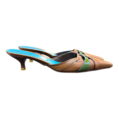 PRADA CONTRASTS LEATHER MULES