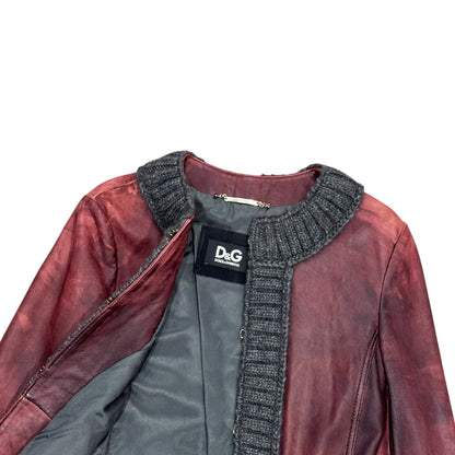DOLCE & GABBANA 2000S RIBBED KNIT BURGUNDY LEATHER JACKET