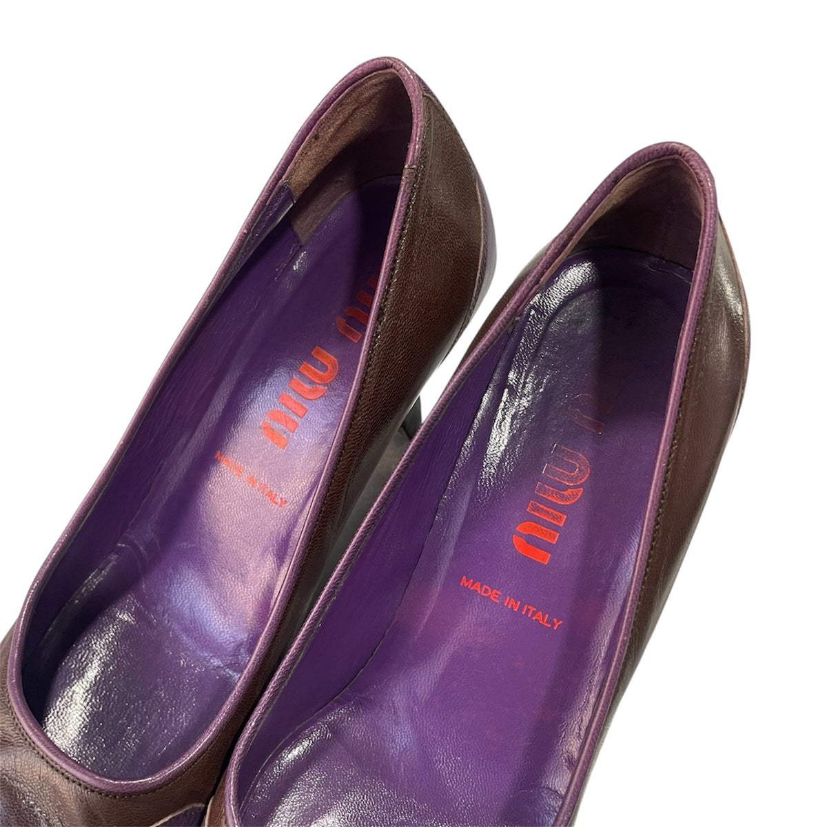MIU MIU 90S PURPLE BROWN TWO TONE PUMPS