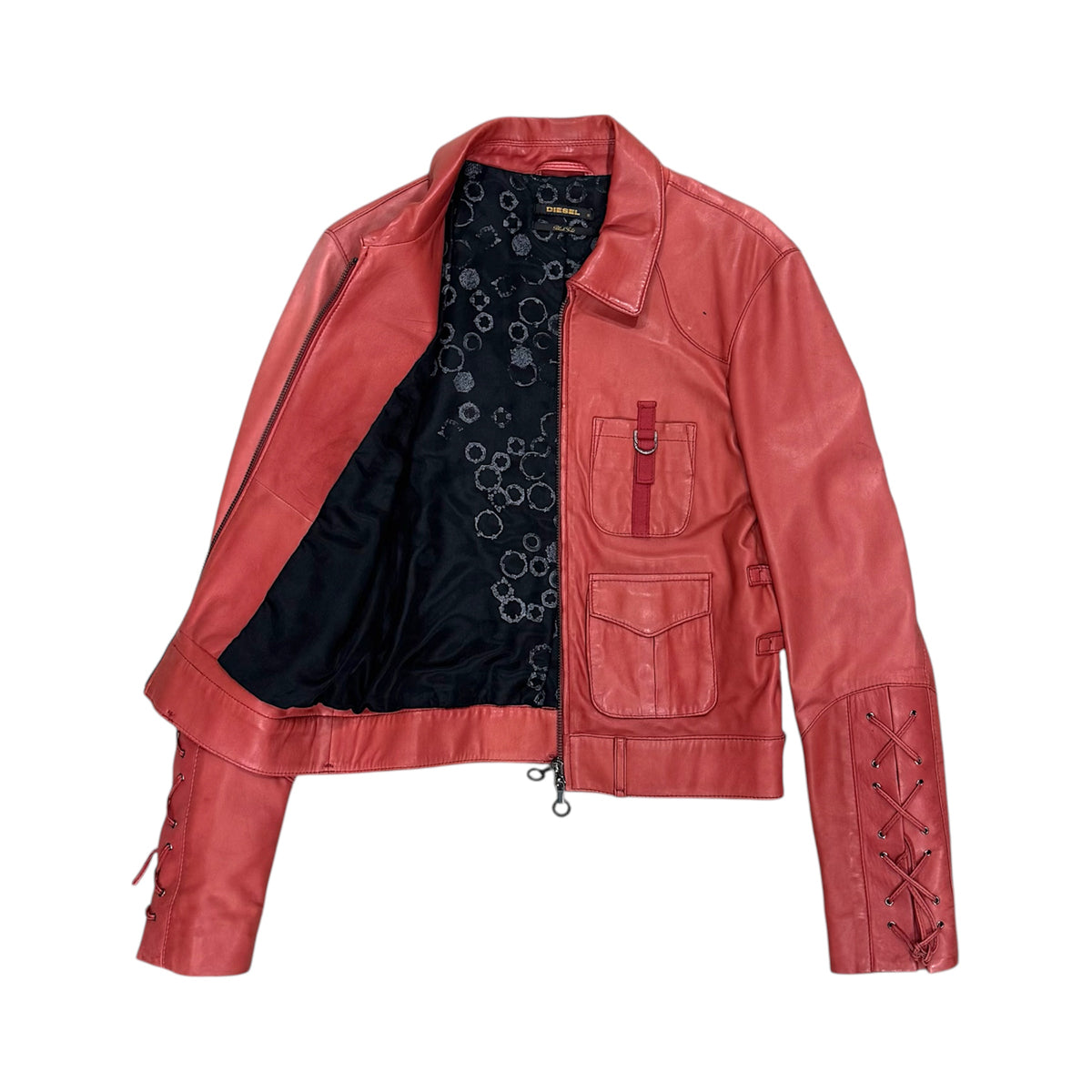 DIESEL PINK UTILITY LEATHER JACKET