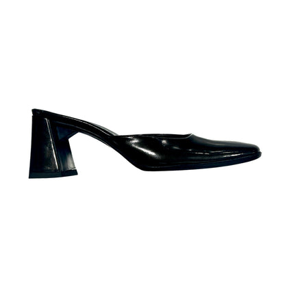 PRADA OLIVE PATENT LEATHER SQUARED HEELS