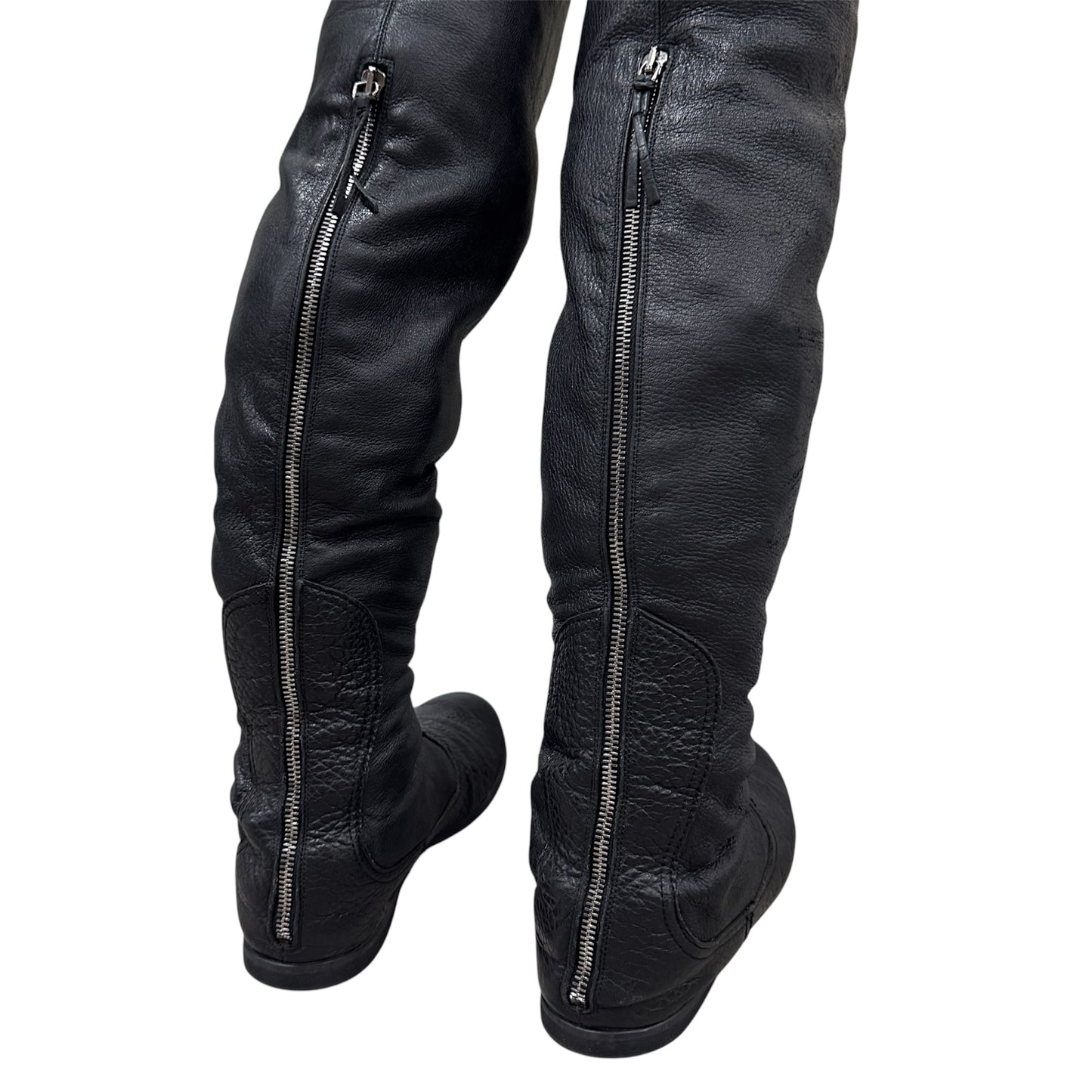 MIU MIU BLACK LEATHER KNEE HIGH BOOTS
