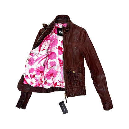 DOLCE & GABBANA BROWN DISTRESSED LEATHER JACKET