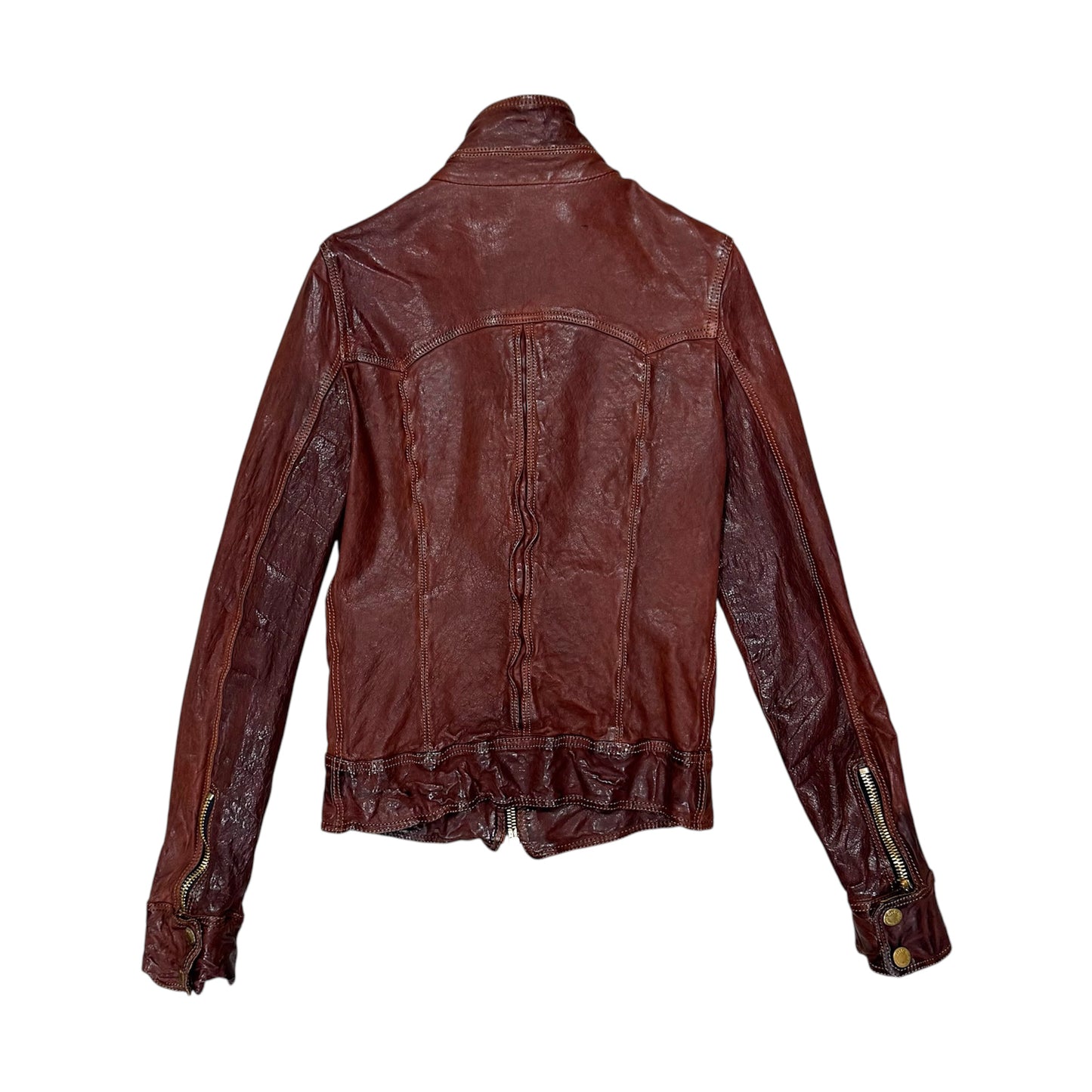 DOLCE & GABBANA BROWN DISTRESSED LEATHER JACKET