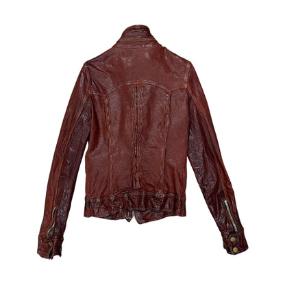 DOLCE & GABBANA BROWN DISTRESSED LEATHER JACKET