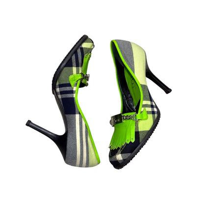 CHRISTIAN DIOR LIME PLAID HEELS