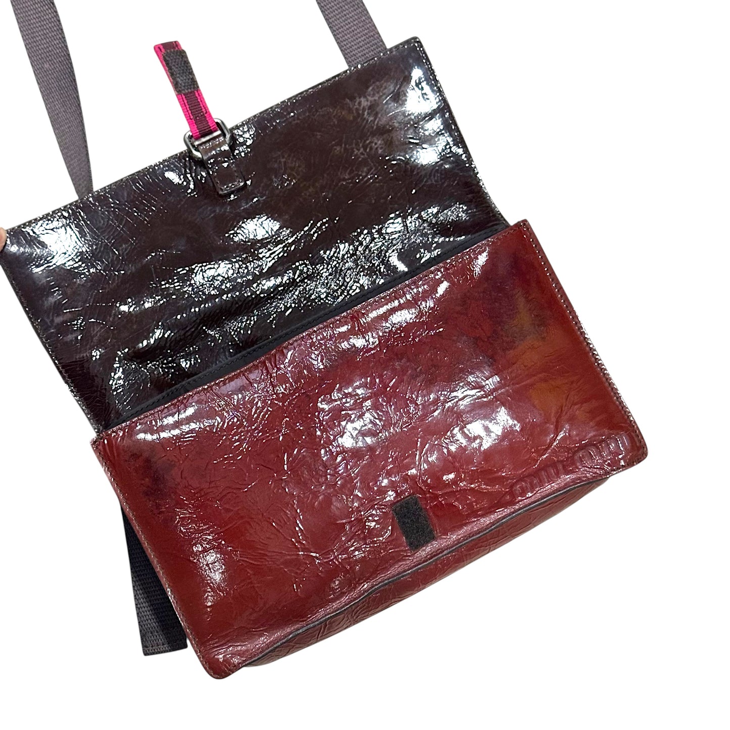 MIU MIU FW1999 BROWN BROGUE PATENT LEATHER BAG