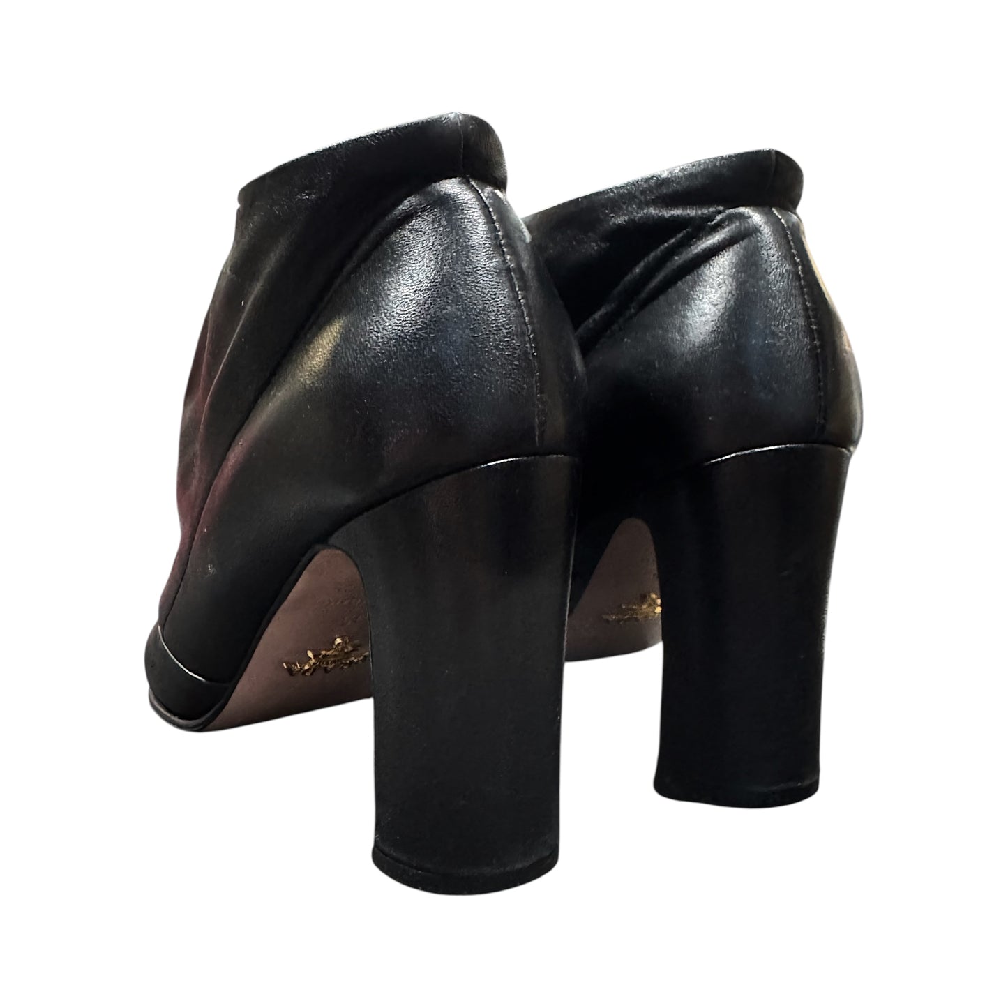 PRADA BLACK SCRUNCH LEATHER ANKLE BOOTS