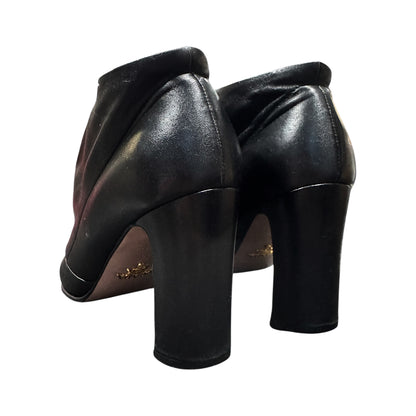 PRADA BLACK SCRUNCH LEATHER ANKLE BOOTS