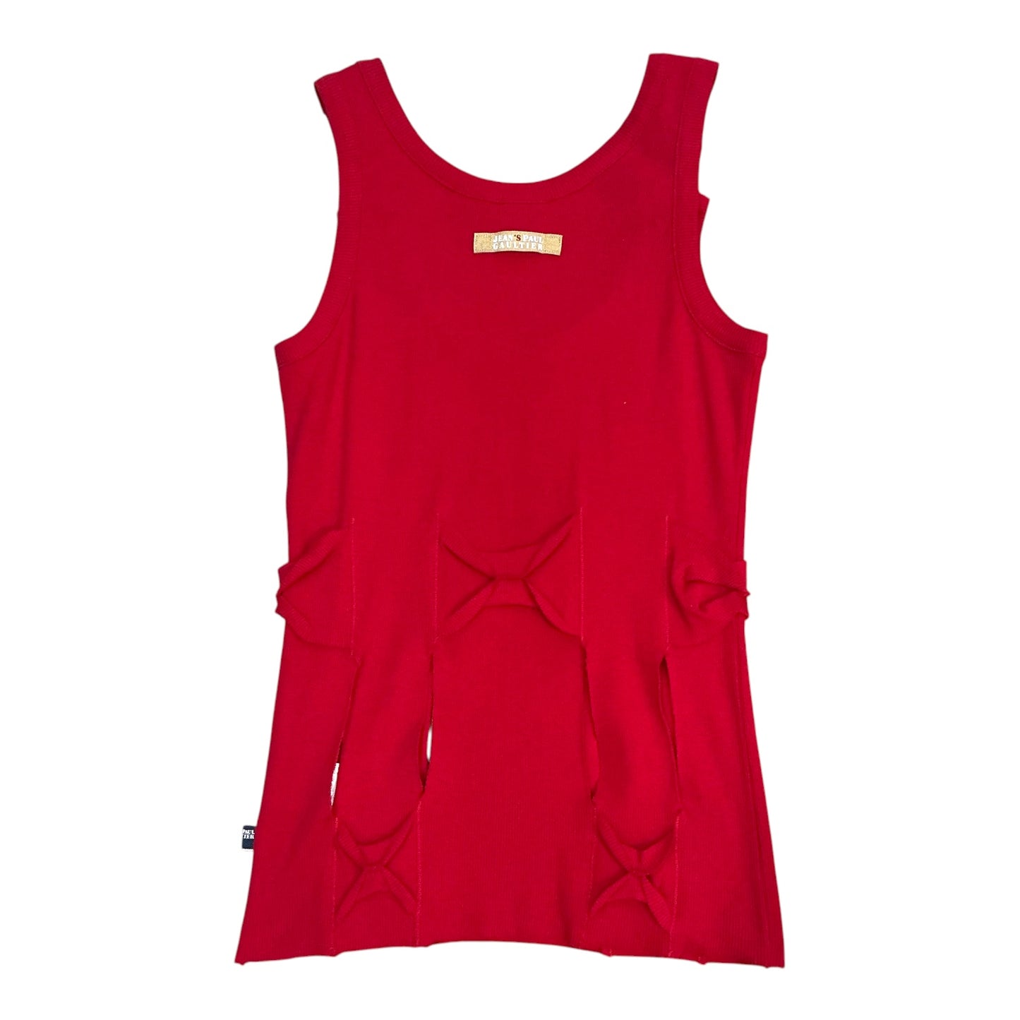JEAN PAUL GAULTIER RED CUTOUT BUCKLED TANK TOP
