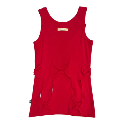 JEAN PAUL GAULTIER RED CUTOUT BUCKLED TANK TOP