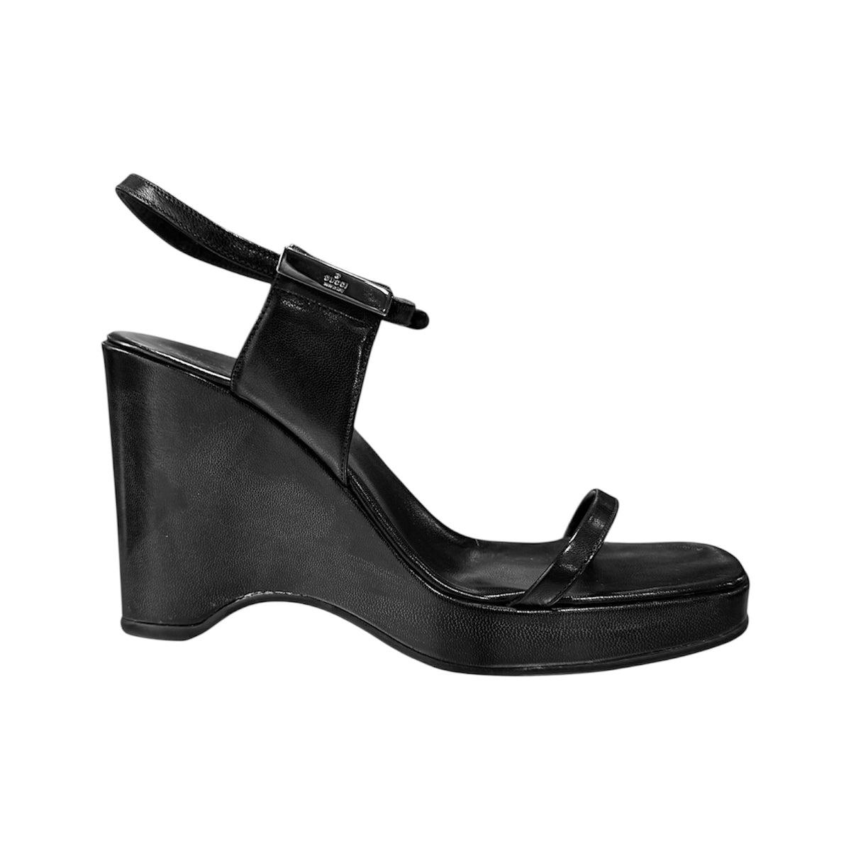 GUCCI BLACK LEATHER PLATFORM WEDGES