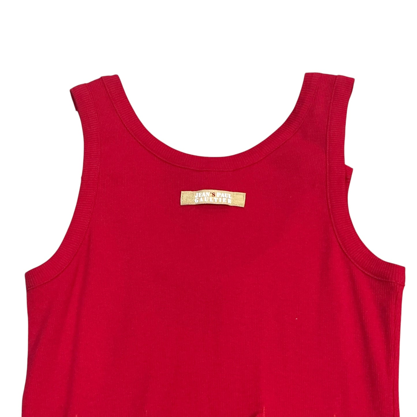 JEAN PAUL GAULTIER RED CUTOUT BUCKLED TANK TOP