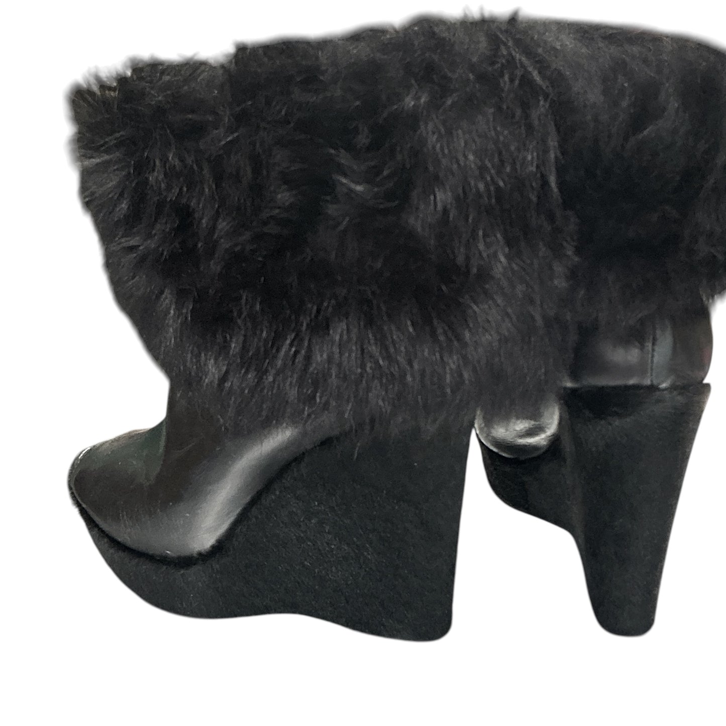 PRADA BLACK FUR WEDGE BOOTS