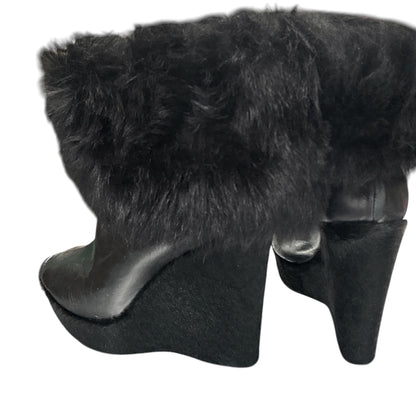 PRADA BLACK FUR WEDGE BOOTS