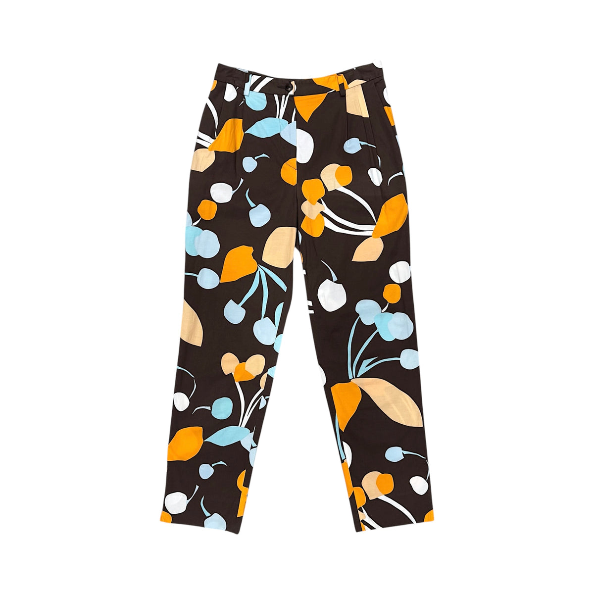 MIU MIU 2000S BROWN CHERRY PRINT PANTS