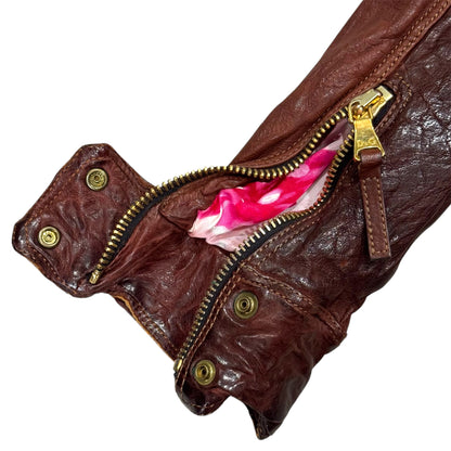 DOLCE & GABBANA BROWN DISTRESSED LEATHER JACKET