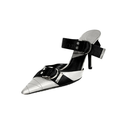 CHRISTIAN DIOR BY JOHN GALLIANO  GREY WOVEN BUCKLED MULES