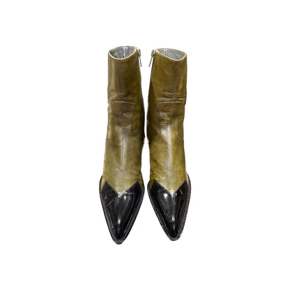 MIUMIU FW1999 OLIVE BROGUE LEATHER BOOTS