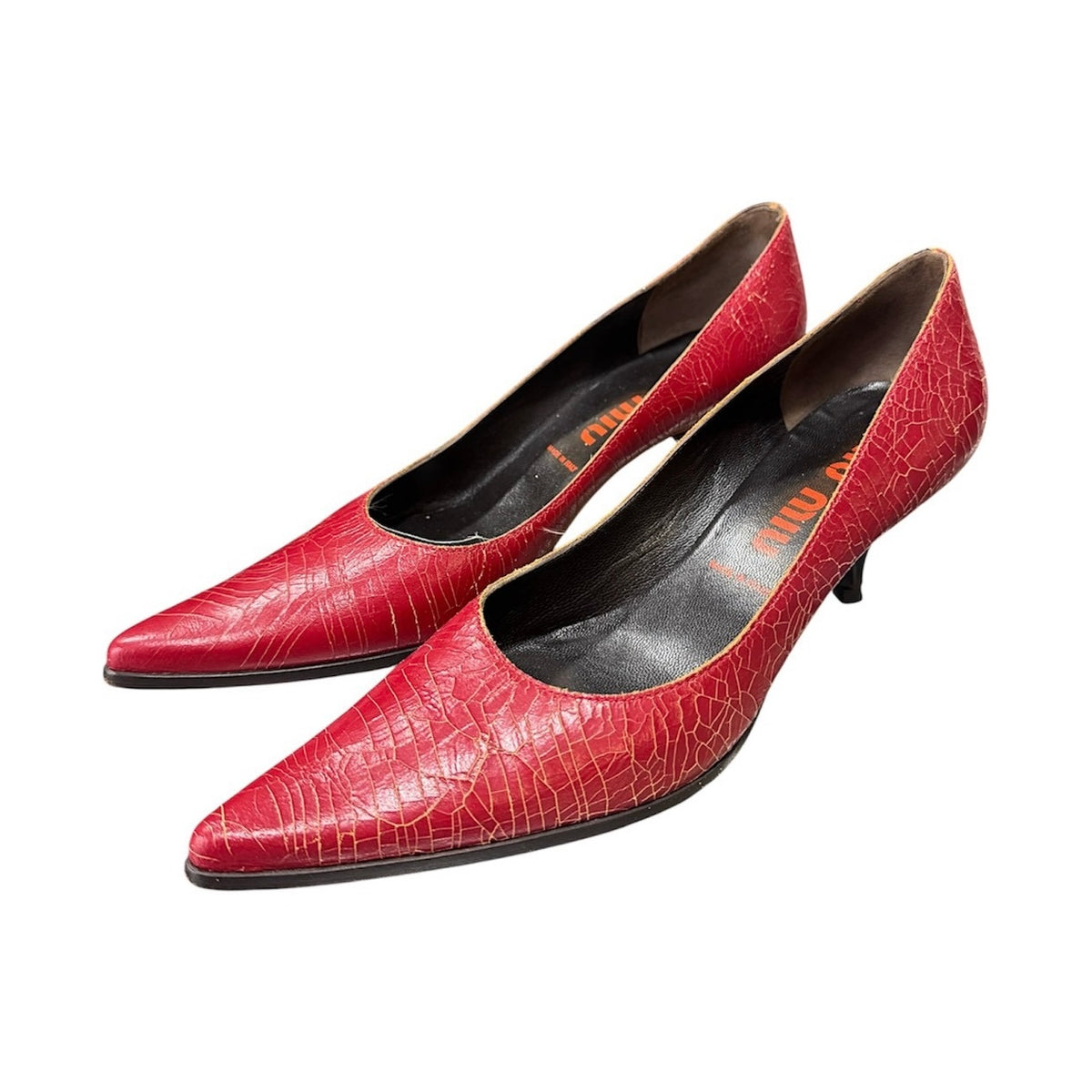MIU MIU 2000S RED CRACKED LEATHER MULES