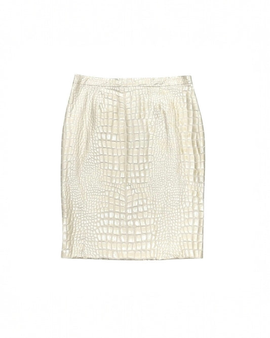 MOSCHINO PATENT CROCODILE EMBOSSED PENCIL SKIRT