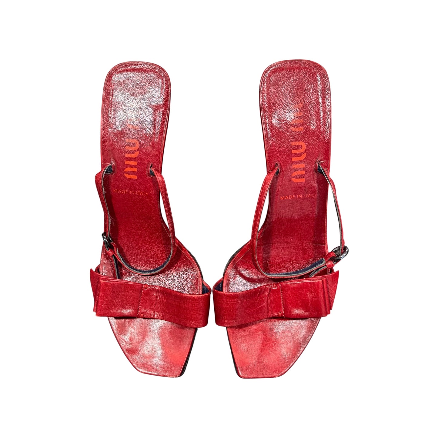 MIU MIU RED BOW SLIP ON HEELS