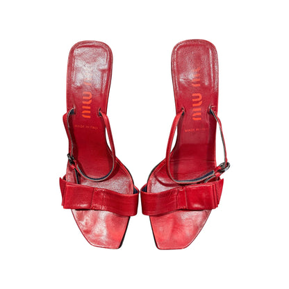 MIU MIU RED BOW SLIP ON HEELS