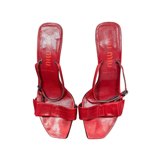 MIU MIU RED BOW SLIP ON HEELS