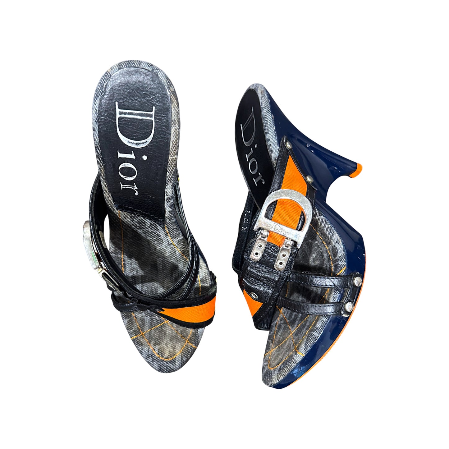 CHRISTIAN DIOR BY JOHN GALLIANO FLIGHT MONOGRAM WEDGES MULES