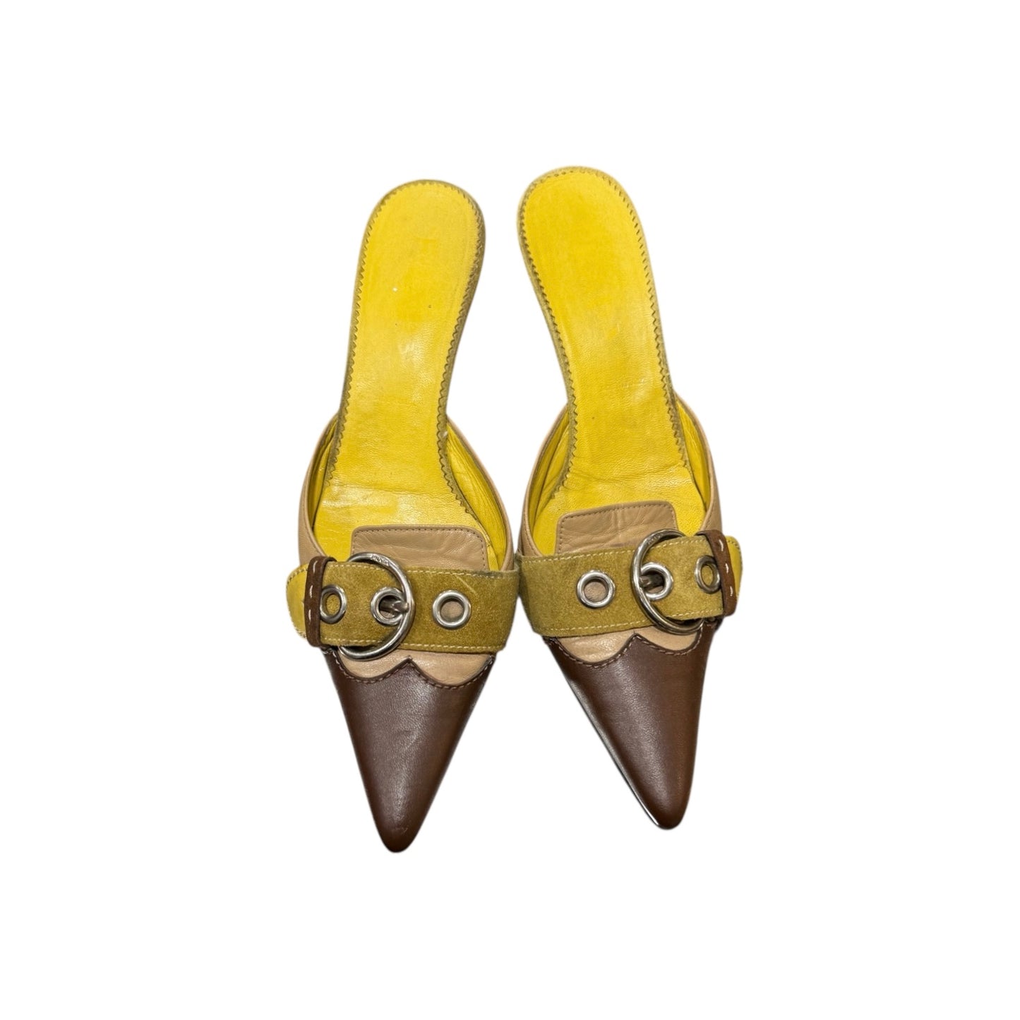 PRADA SS2002 LEATHER BUCKLED MULES