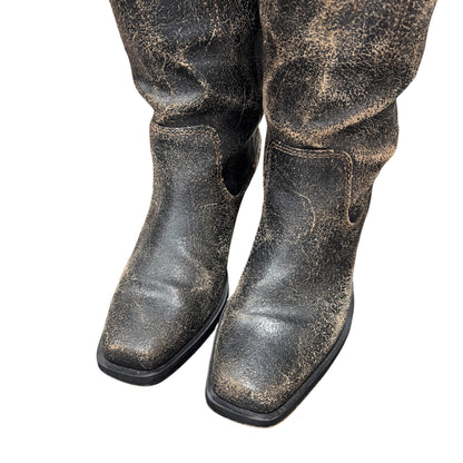 DIESEL DISTRESSED LEATHER KNEE HIGH COWBOY BOOTS