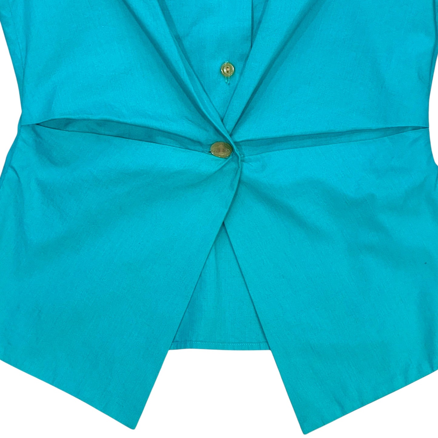 VIVIENNE WESTWOOD PLEATED TURQUOISE BLOUSE SHIRT