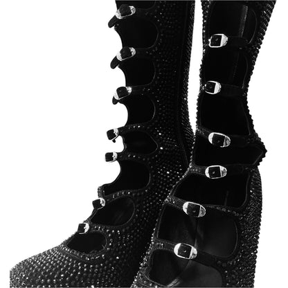 MARC JACOB KIKI BLACK RHINESTONE HIGH BOOTS