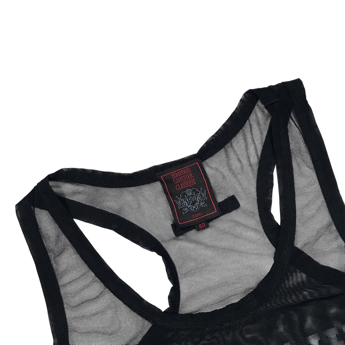 JEAN PAUL GAULTIER SHEER MESH LOGO TANK TOP