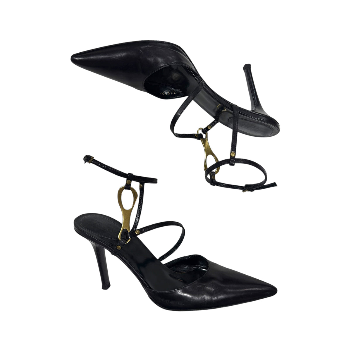 GUCCI BY TOM FORD 1996 BLACK LEATHER HORSEBIT ANKLE  STRAP PUMPS