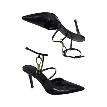 GUCCI BY TOM FORD 1996 BLACK LEATHER HORSEBIT ANKLE  STRAP PUMPS