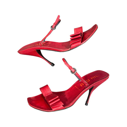 MIU MIU RED BOW SLIP ON HEELS