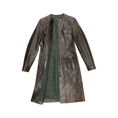 PRADA 1999 OLIVE BIKER LEATHER COAT