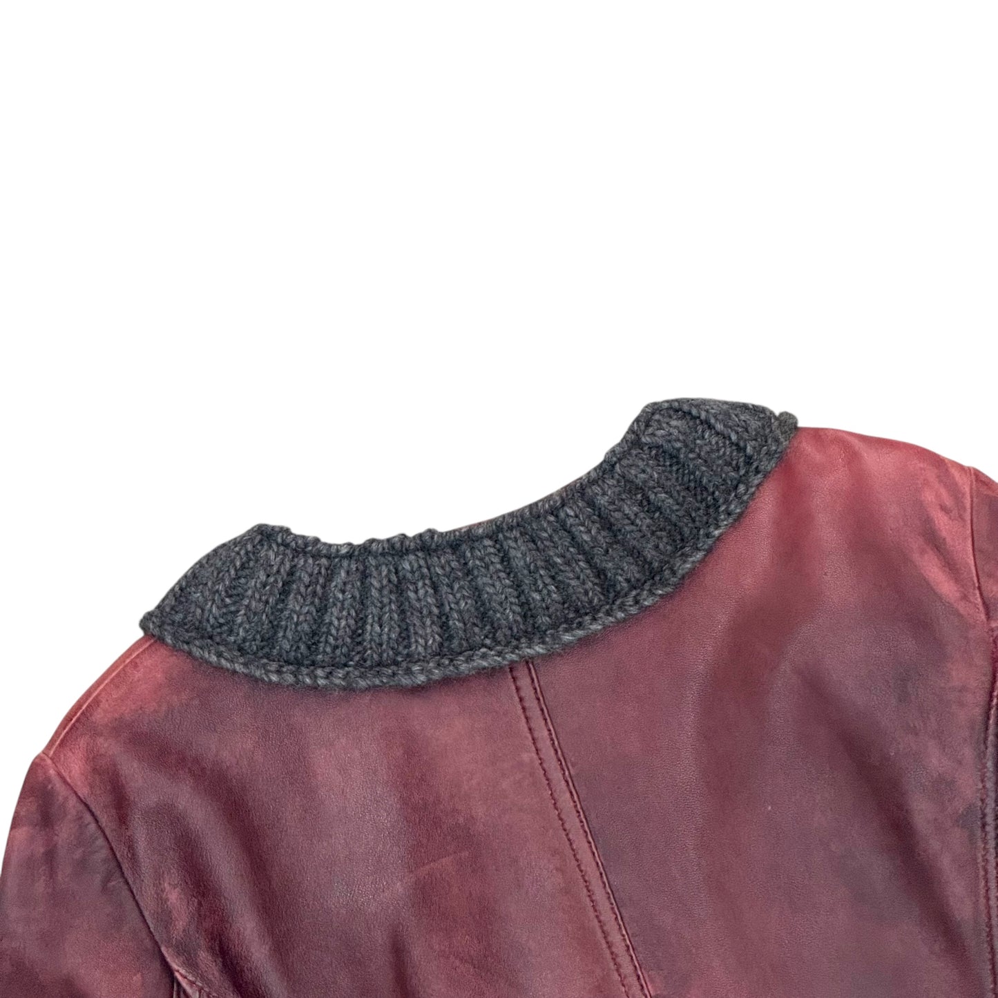 DOLCE & GABBANA 2000S RIBBED KNIT BURGUNDY LEATHER JACKET