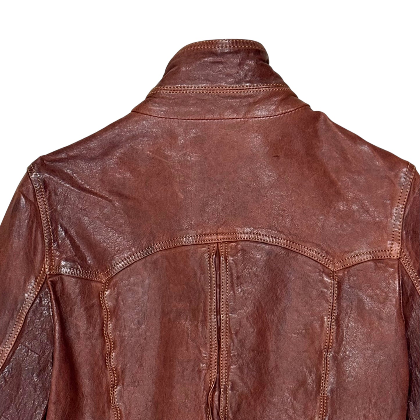 DOLCE & GABBANA BROWN DISTRESSED LEATHER JACKET